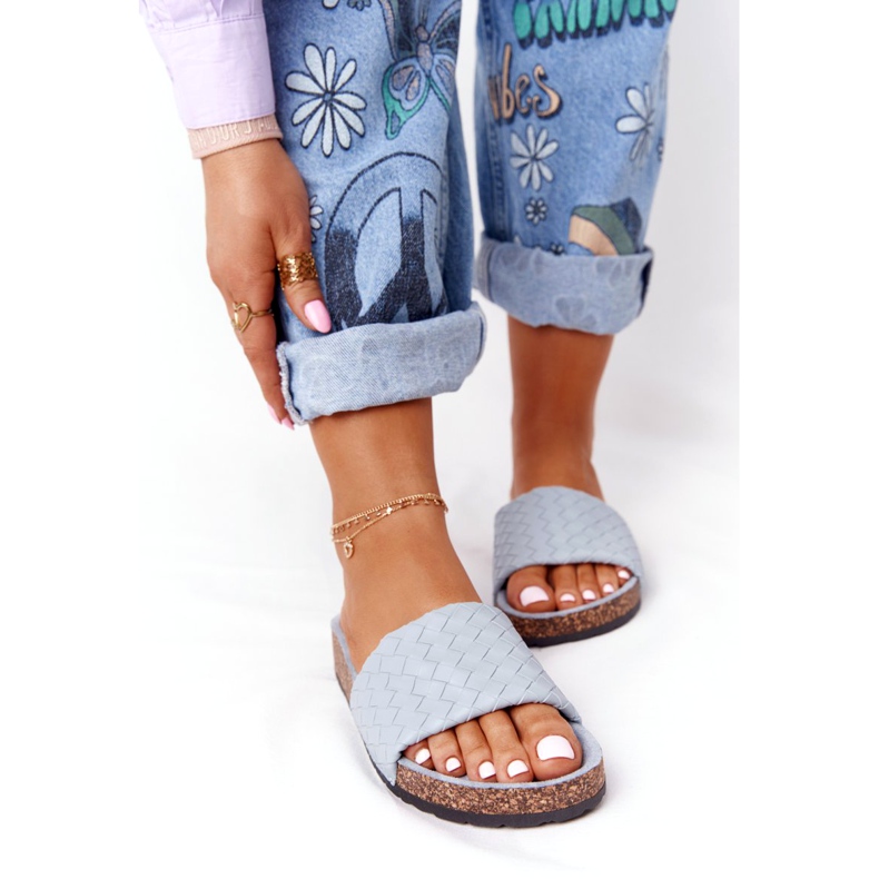 MSMG Blaue Hausschuhe aus Catalina-Leder mit Korksohle 3