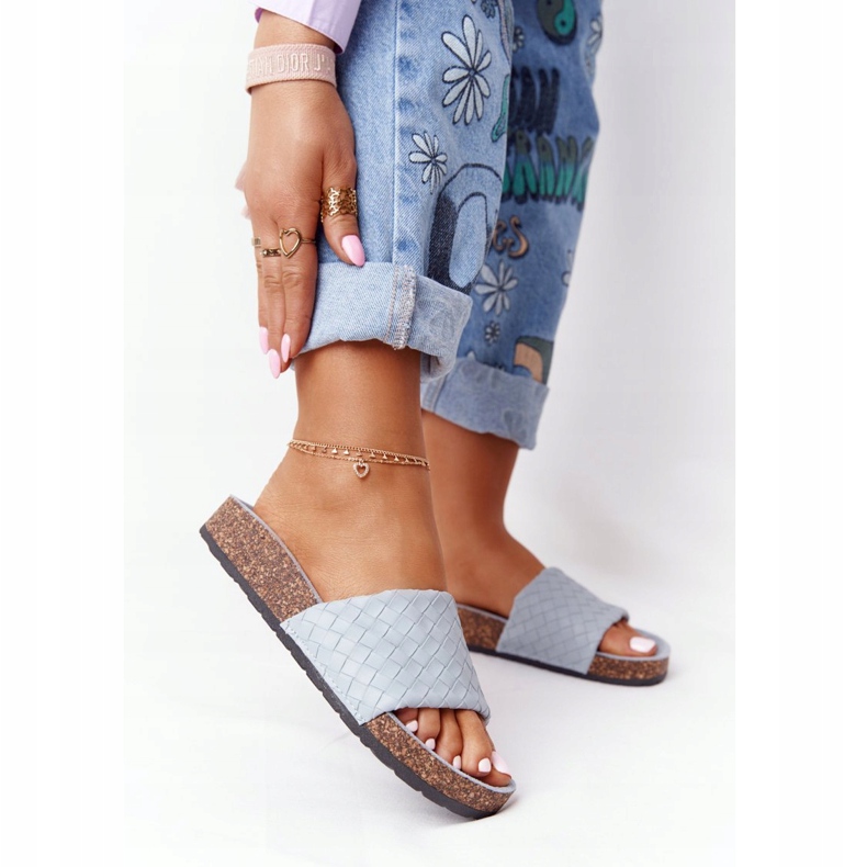 MSMG Blaue Hausschuhe aus Catalina-Leder mit Korksohle 2