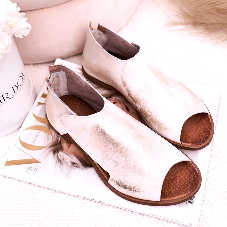 Nicole Flache Ledersandalen für Damen Weiß Natalie golden 1