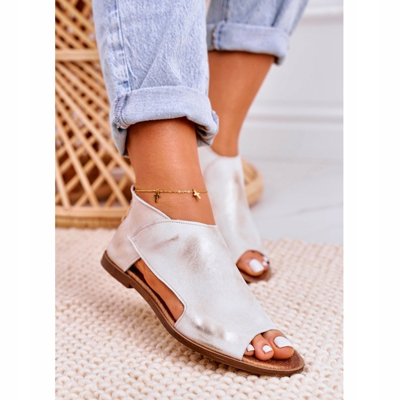 Nicole Flache Ledersandalen für Damen Weiß Natalie golden 3