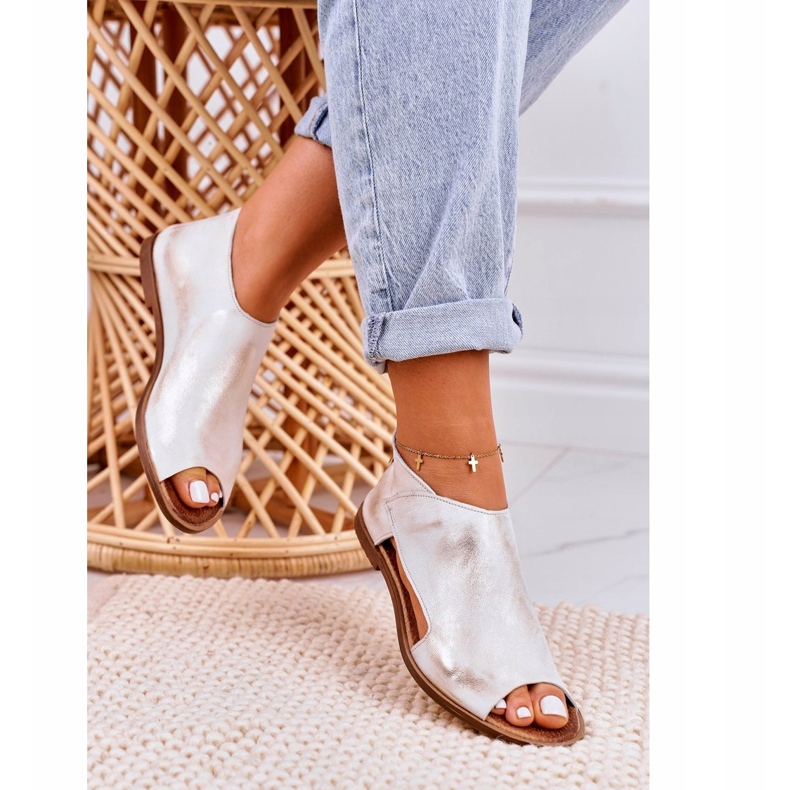 Nicole Flache Ledersandalen für Damen Weiß Natalie golden 4