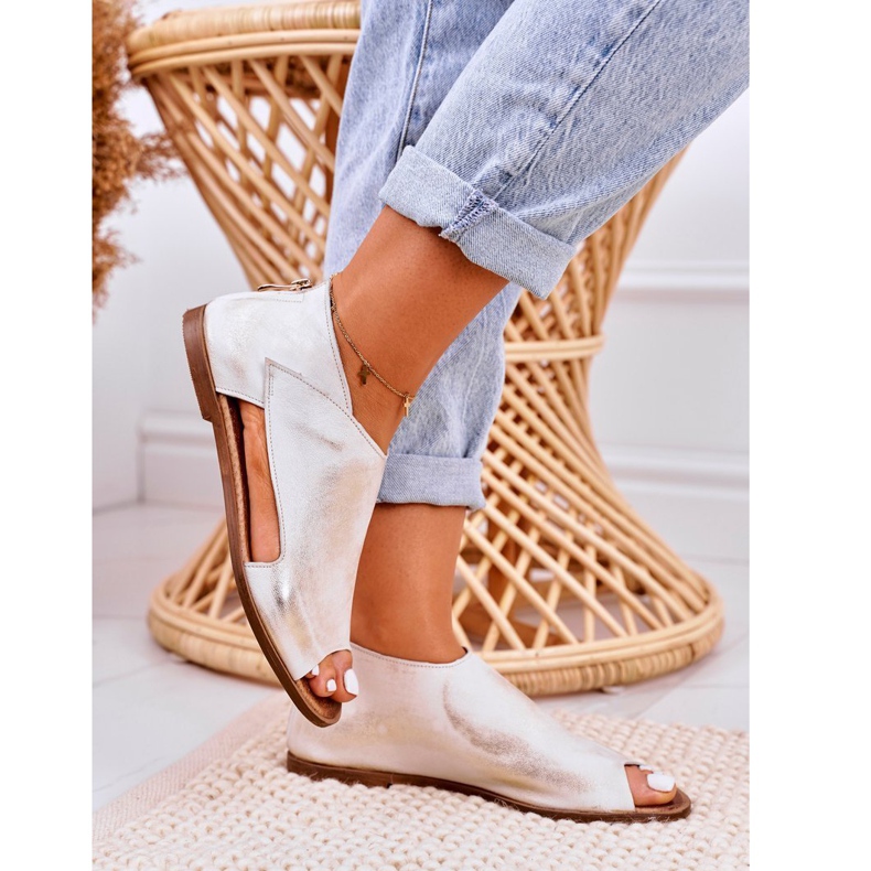 Nicole Flache Ledersandalen für Damen Weiß Natalie golden 5