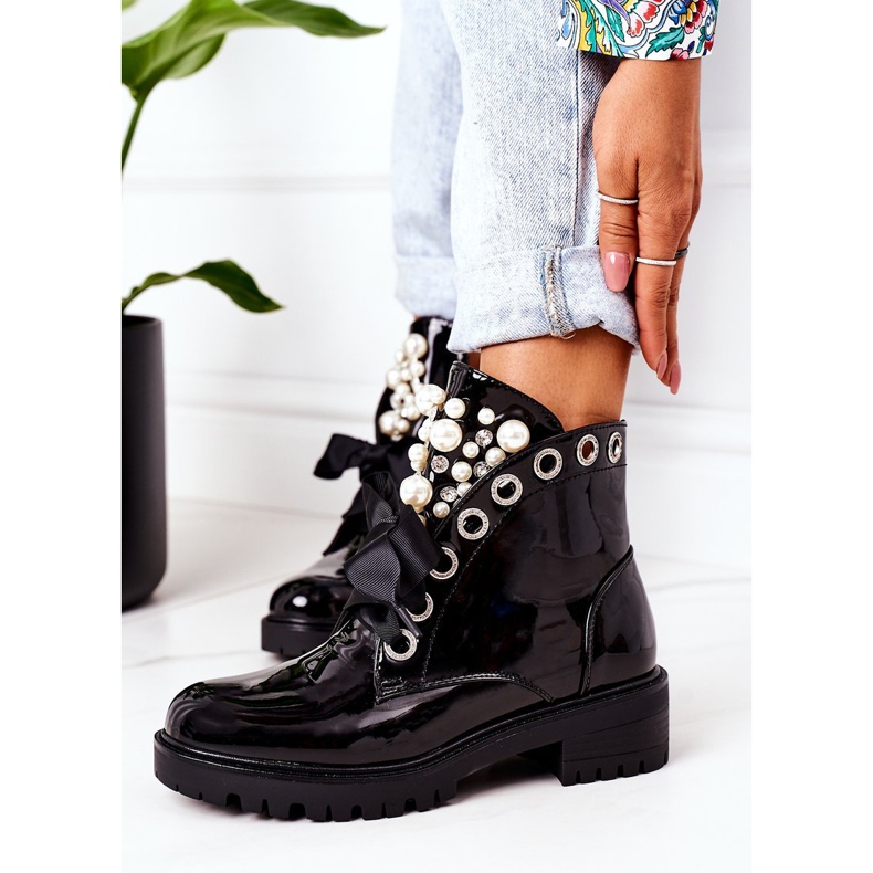 Lackierte warme Arbeiter mit Perlen Black Perla schwarz 2