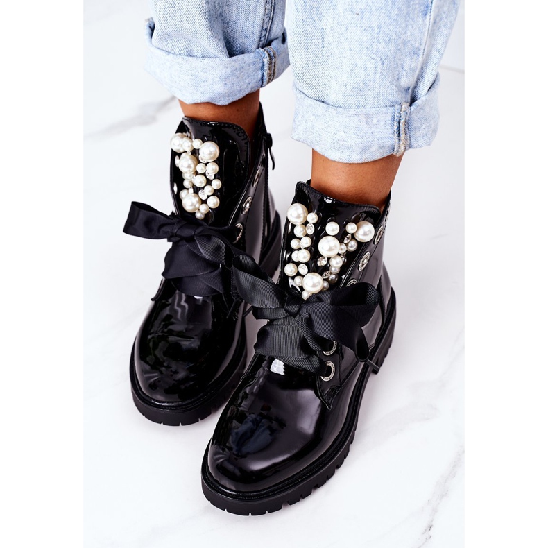 Lackierte warme Arbeiter mit Perlen Black Perla schwarz 1