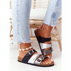 Profilierte Hausschuhe aus Leder Big Star HH274588 Schwarz und Silber silber- 4