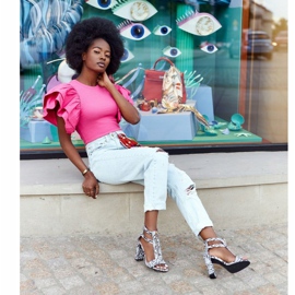 PS1 Schwarze Sandalen an einer Stange mit Schlangenmuster Folly grau 4