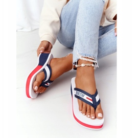 Damen Flip-Flops auf dem Keil Big Star HH274A093 Weiß navy blau 3
