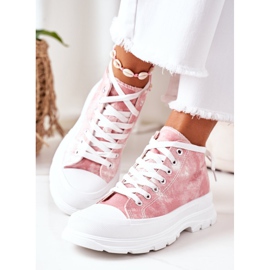 FJ1 Hohe rosa Sneakers auf großer Sohle mit Batik-Trissy-Effekt weiß 1