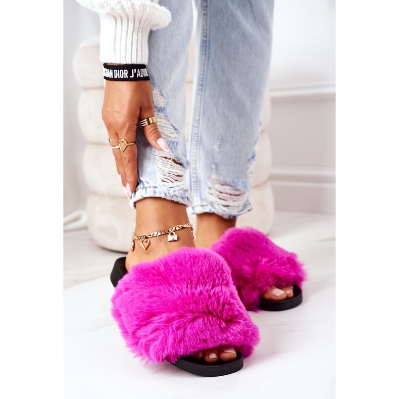 FJ1 Hausschuhe aus Gummi mit Fuchsia weichem Fell rosa 2