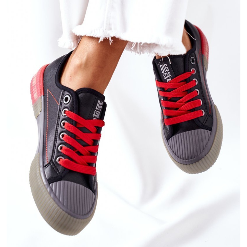 Damen Leder Sneakers Big Star II274134 Schwarz rot 1