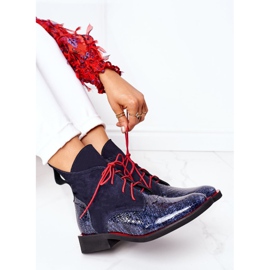 Alberto Violli Lederstiefeletten mit Krokodilmuster Marineblau Cheyenne rot 1