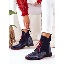 Alberto Violli Lederstiefeletten mit Krokodilmuster Marineblau Cheyenne rot 2