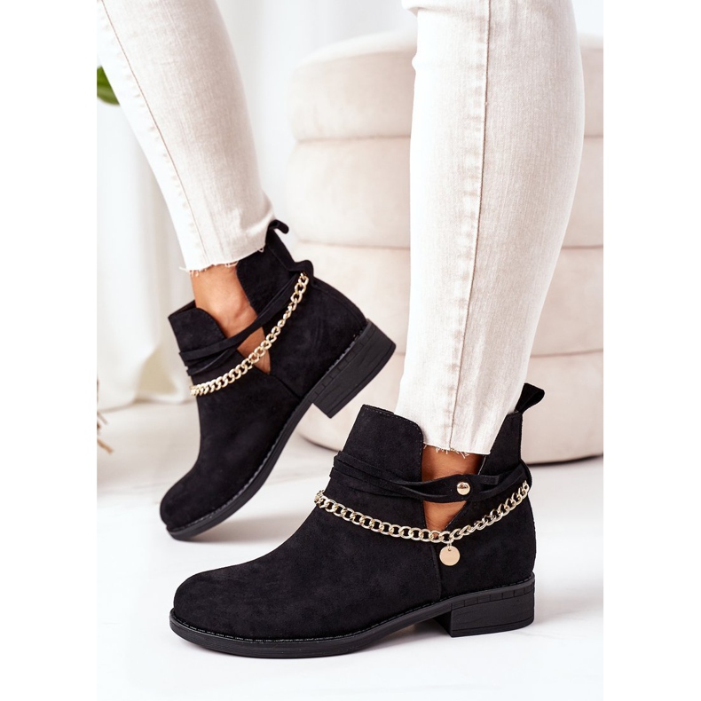 PS1 Schwarze Elvira Wildlederstiefel mit Kette 2