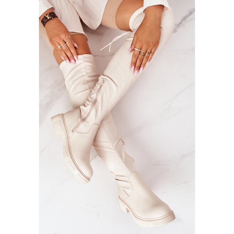 PS1 Overknee-Stiefel aus Leder Beige Selina 1