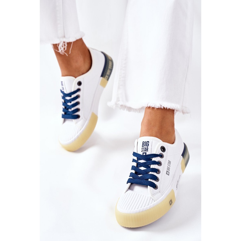 Damen Leder Sneakers Big Star II274132 Weiß marineblau 2