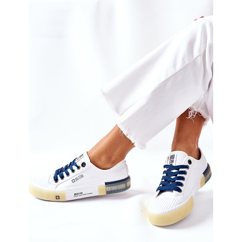 Damen Leder Sneakers Big Star II274132 Weiß navy blau 1