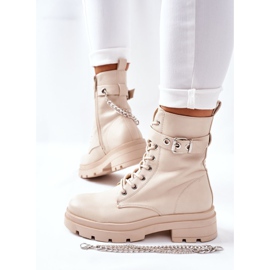 Beige Worker Boots mit Kette Midtown 1