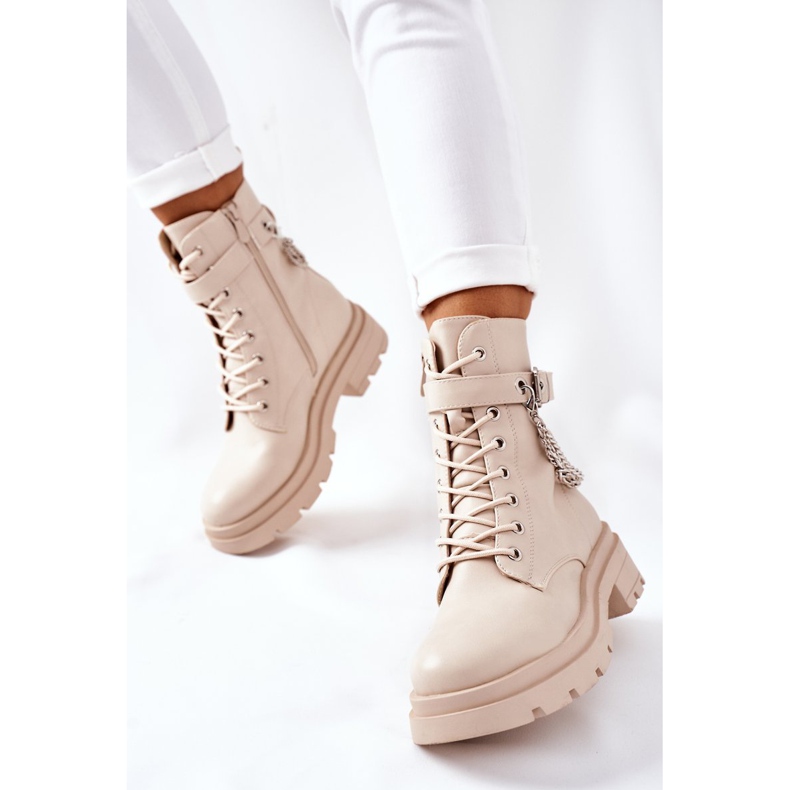 Beige Worker Boots mit Kette Midtown 2