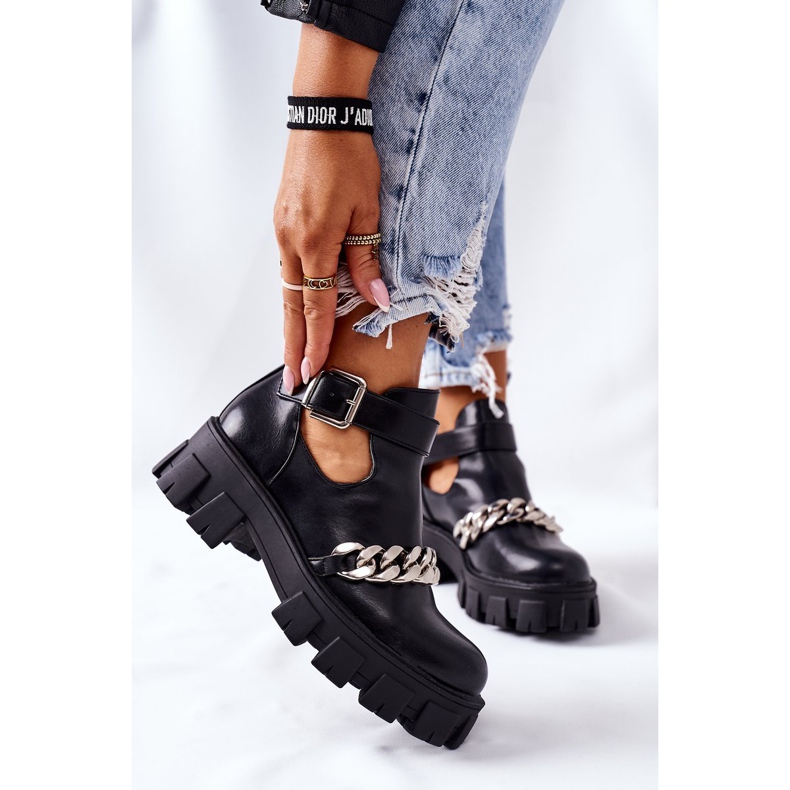 PS1 Schwarze Qual-Stiefel mit Kette 2