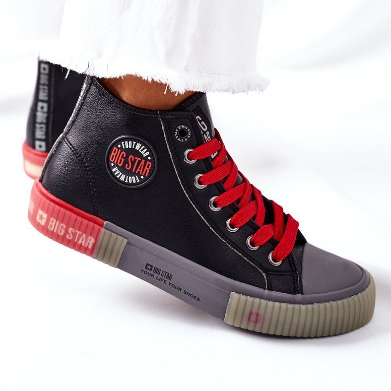 Hohe Sneakers aus Leder Big Star II274139 Schwarz rot 2