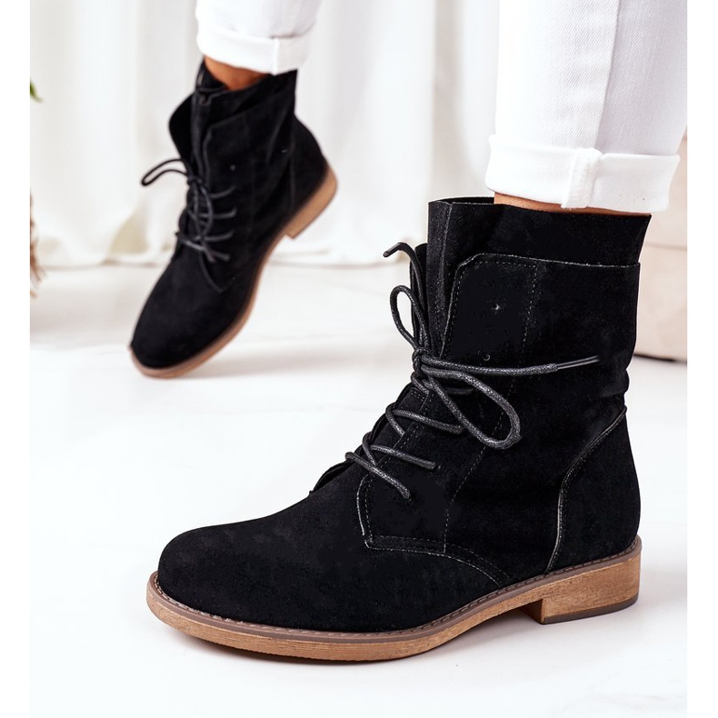 PS1 Schwarze Violetta Schwarze Stiefel mit doppeltem Obermaterial 1