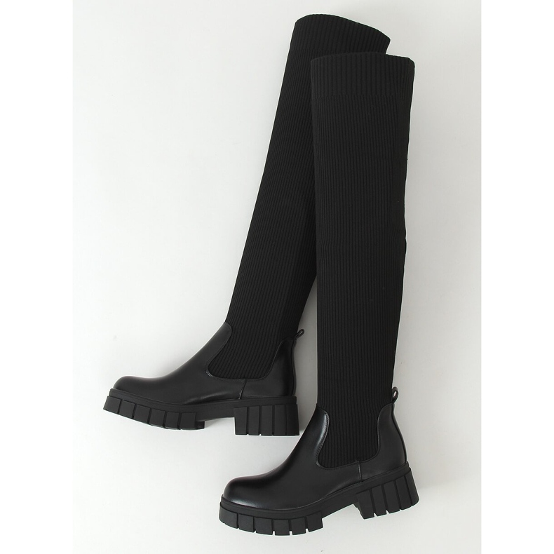 Overknee-Stiefel mit Sockenoberteil schwarz QT12 Black 1