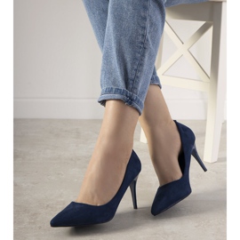 Marineblaue Pumps auf niedrigem Campbell-Absatz 1
