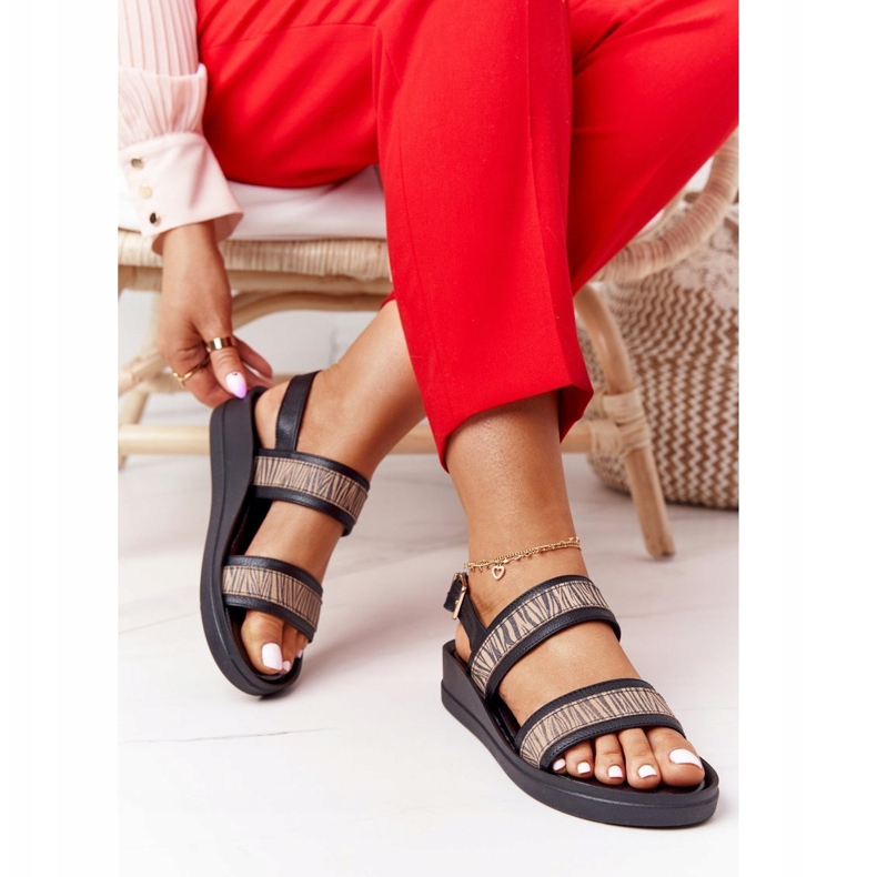 Leder Keilsandalen Laura Messi 2232 Schwarz beige 2