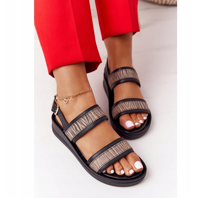 Leder Keilsandalen Laura Messi 2232 Schwarz beige 3