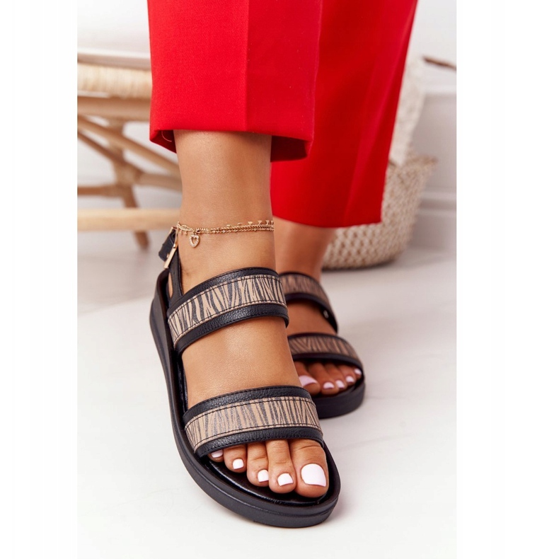 Leder Keilsandalen Laura Messi 2232 Schwarz beige 5