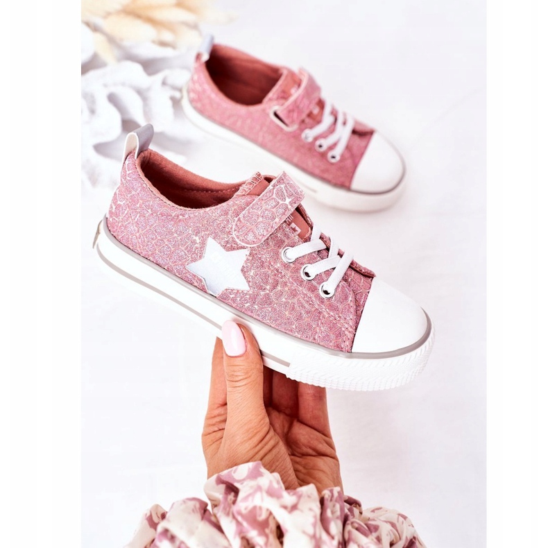 Kinder Sneaker mit Klettverschluss Big Star HH374027 Rosa silber- 3