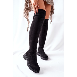 PS1 Schwarze Selina Overknee-Stiefel aus Wildleder 2