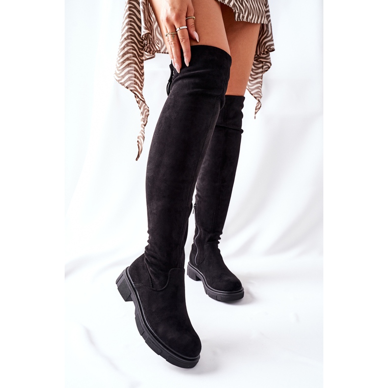 PS1 Schwarze Selina Overknee-Stiefel aus Wildleder 2