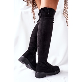 PS1 Schwarze Selina Overknee-Stiefel aus Wildleder 1