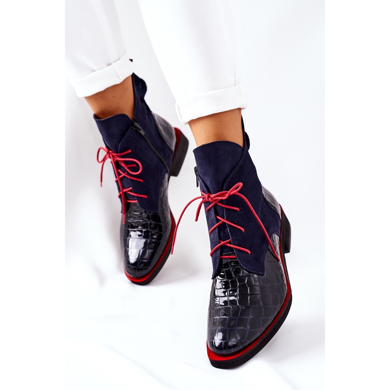 Alberto Violli Lederstiefeletten Alligatormuster Navy Blue Bruselle rot marineblau 2