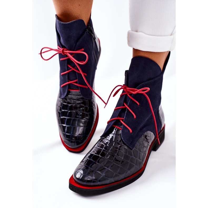 Alberto Violli Lederstiefeletten Alligatormuster Navy Blue Bruselle rot navy blau 1