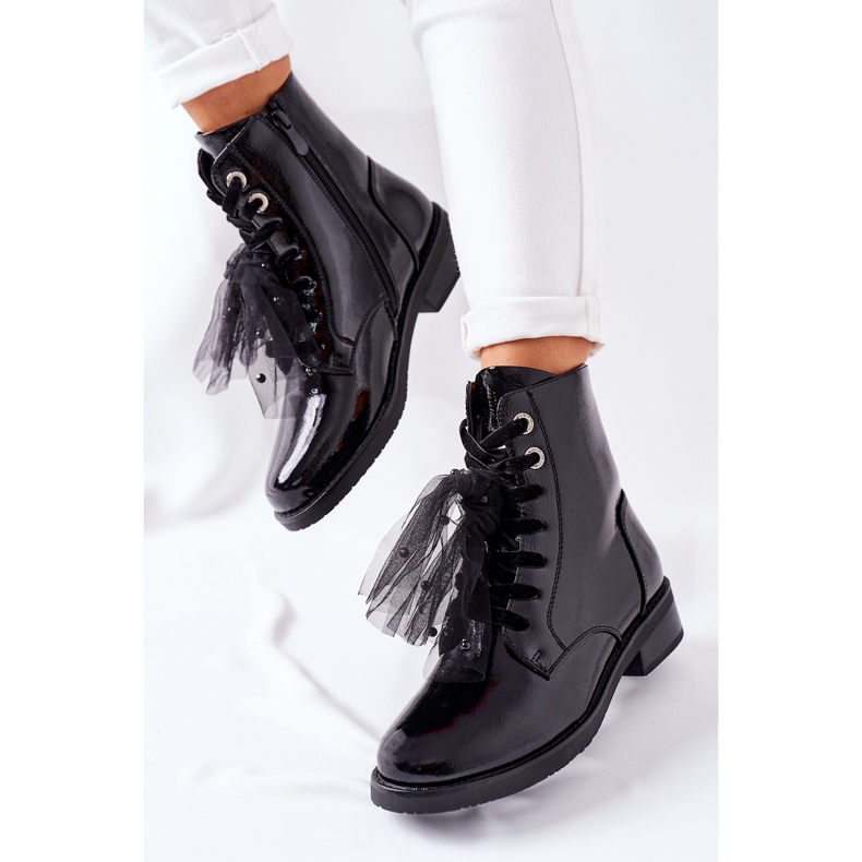 S.Barski Klassische schwarze warme Lackstiefel für Damen La Grotta 2