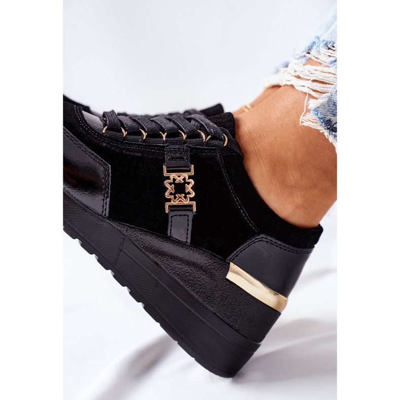 S.Barski Sneakers mit Keilabsatz aus Leder für Damen Schwarz Montessori 1