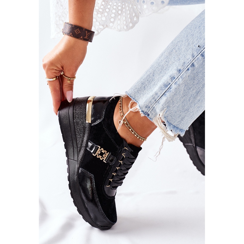 S.Barski Sneakers mit Keilabsatz aus Leder für Damen Schwarz Montessori 2