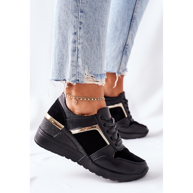 S.Barski Sneakers aus Leder mit Keilabsatz für Damen Schwarz Manitoba 1