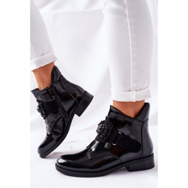 S.Barski Damen Stiefel Lackiert Schwarz Schuler Crystals 1