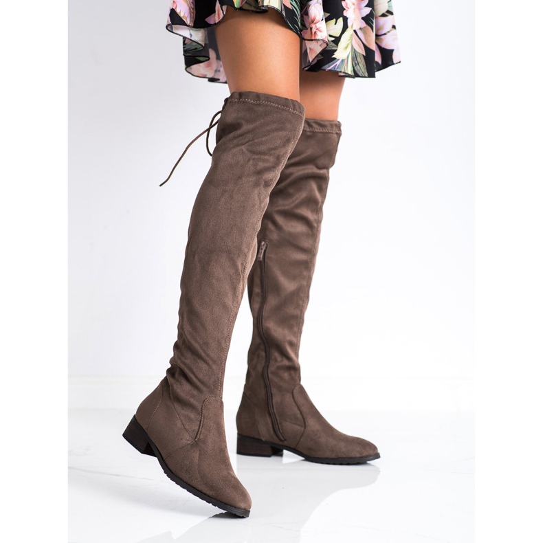 M.Daszyński Overknee-Stiefel mit flachem Absatz braun 1