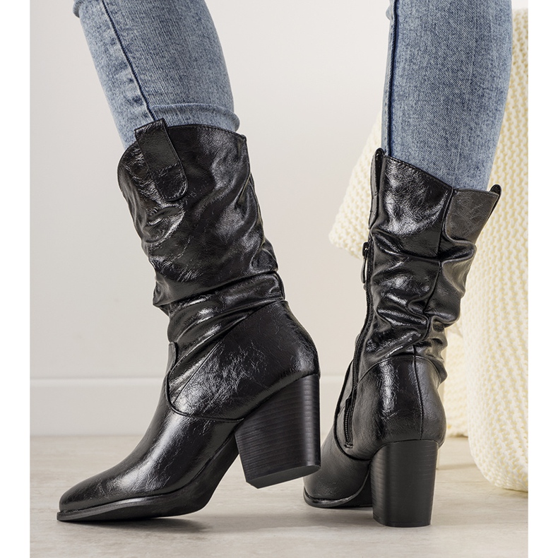 Schwarze geblasene Cowboystiefel für Damen 1