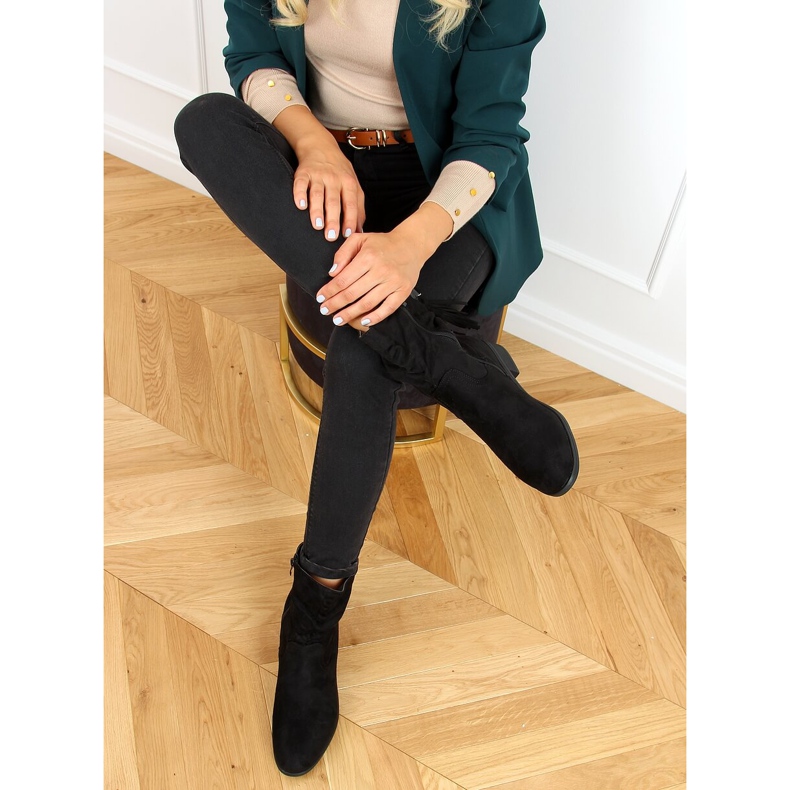 Flache Stiefel mit Fransen schwarz B0-330 Black 1