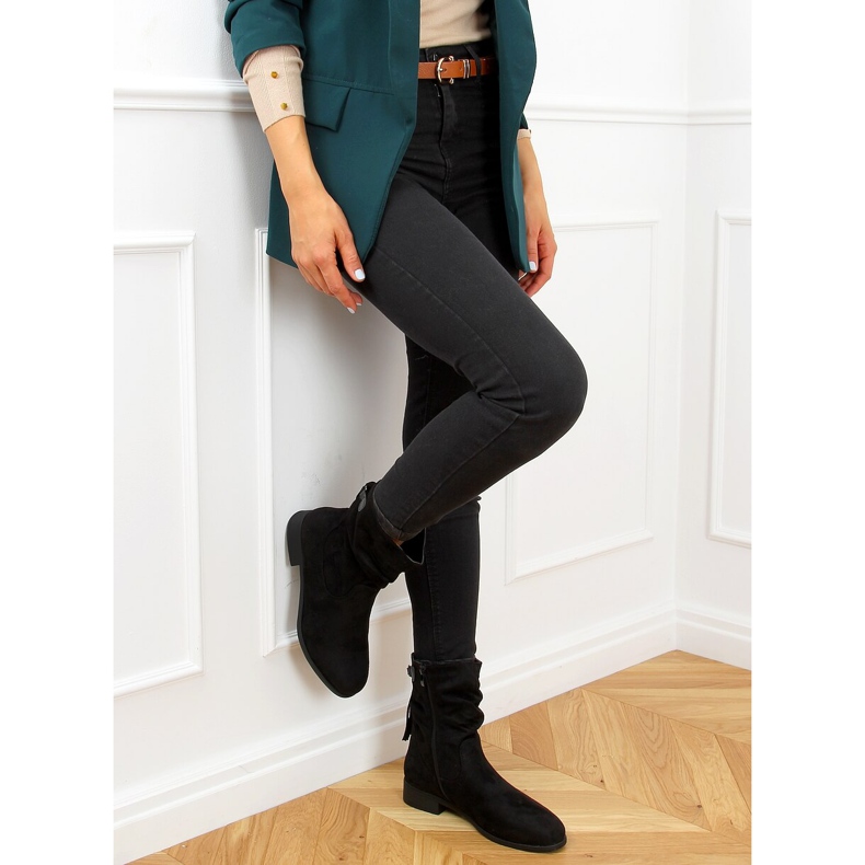 Flache Stiefel mit Fransen schwarz B0-330 Black 2