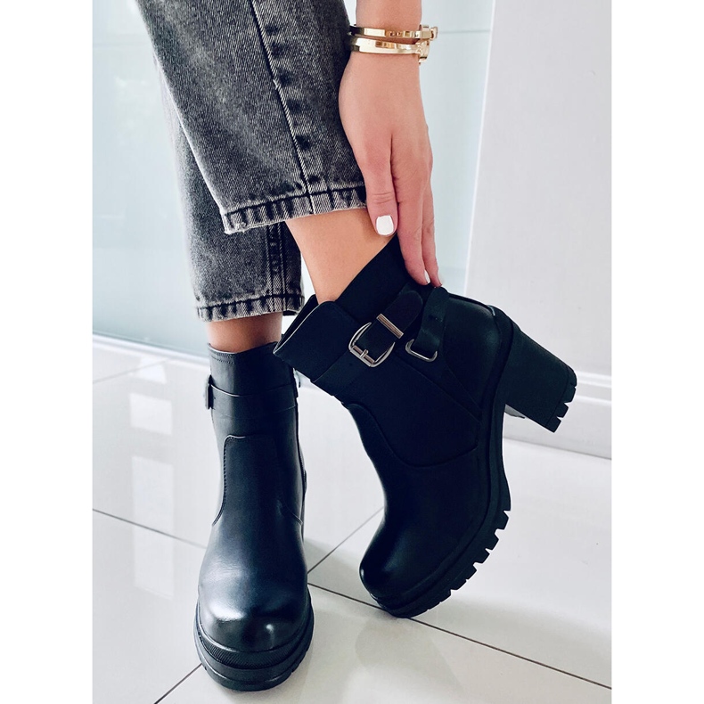 Schwarze Militärstiefel mit hohen Absätzen 8998-11 Schwarz 2