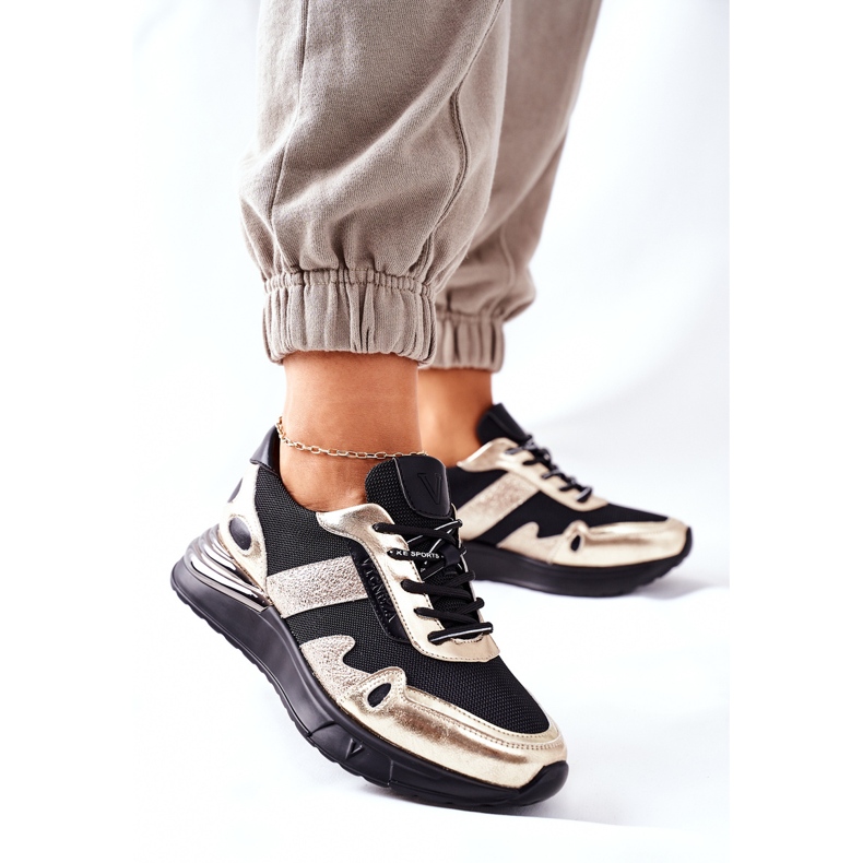 Vinceza Damen Sportschuhe Sneakers Schwarz und Gold Manitoba golden 2