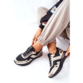 Vinceza Damen Sportschuhe Sneakers Schwarz und Gold Manitoba golden 1