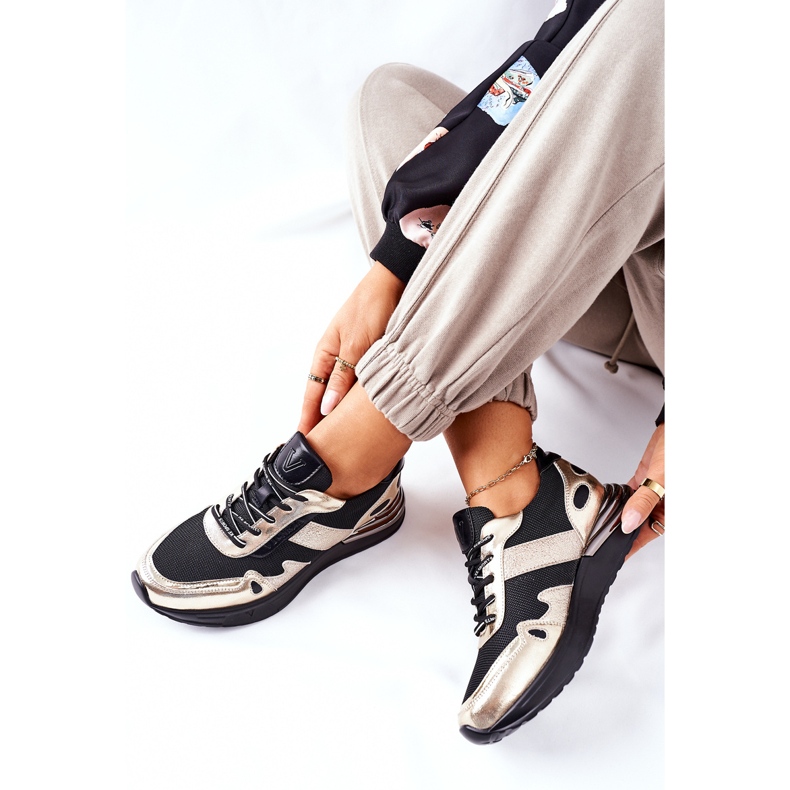 Vinceza Damen Sportschuhe Sneakers Schwarz und Gold Manitoba golden 1