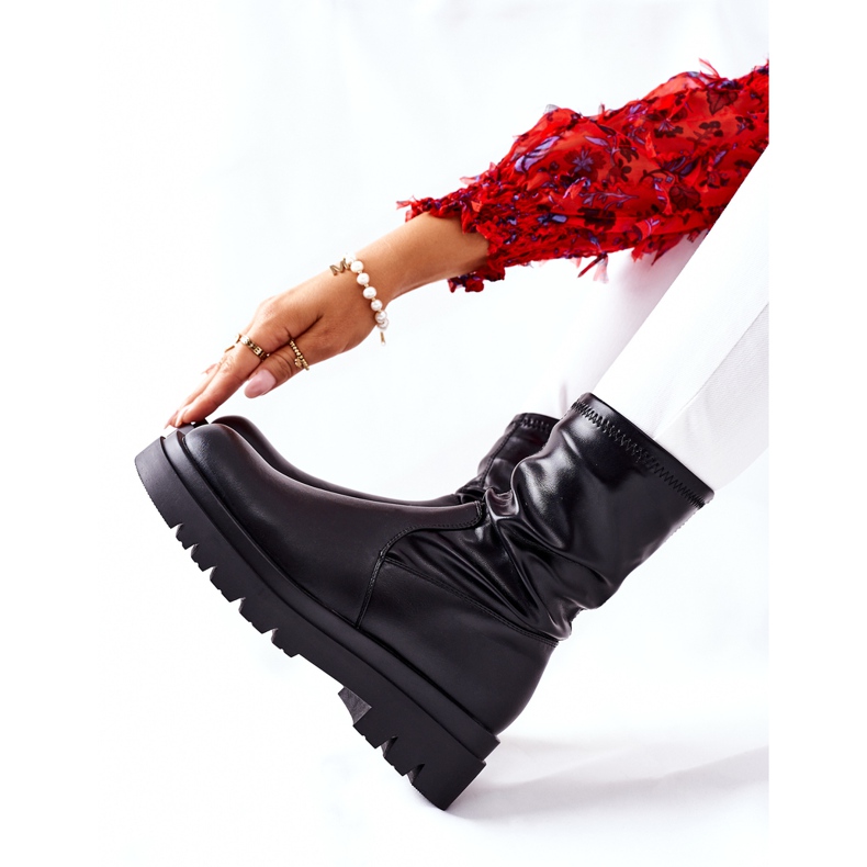 S.Barski Schwarze Doubler Damenstiefel mit elastischem Schaft 1